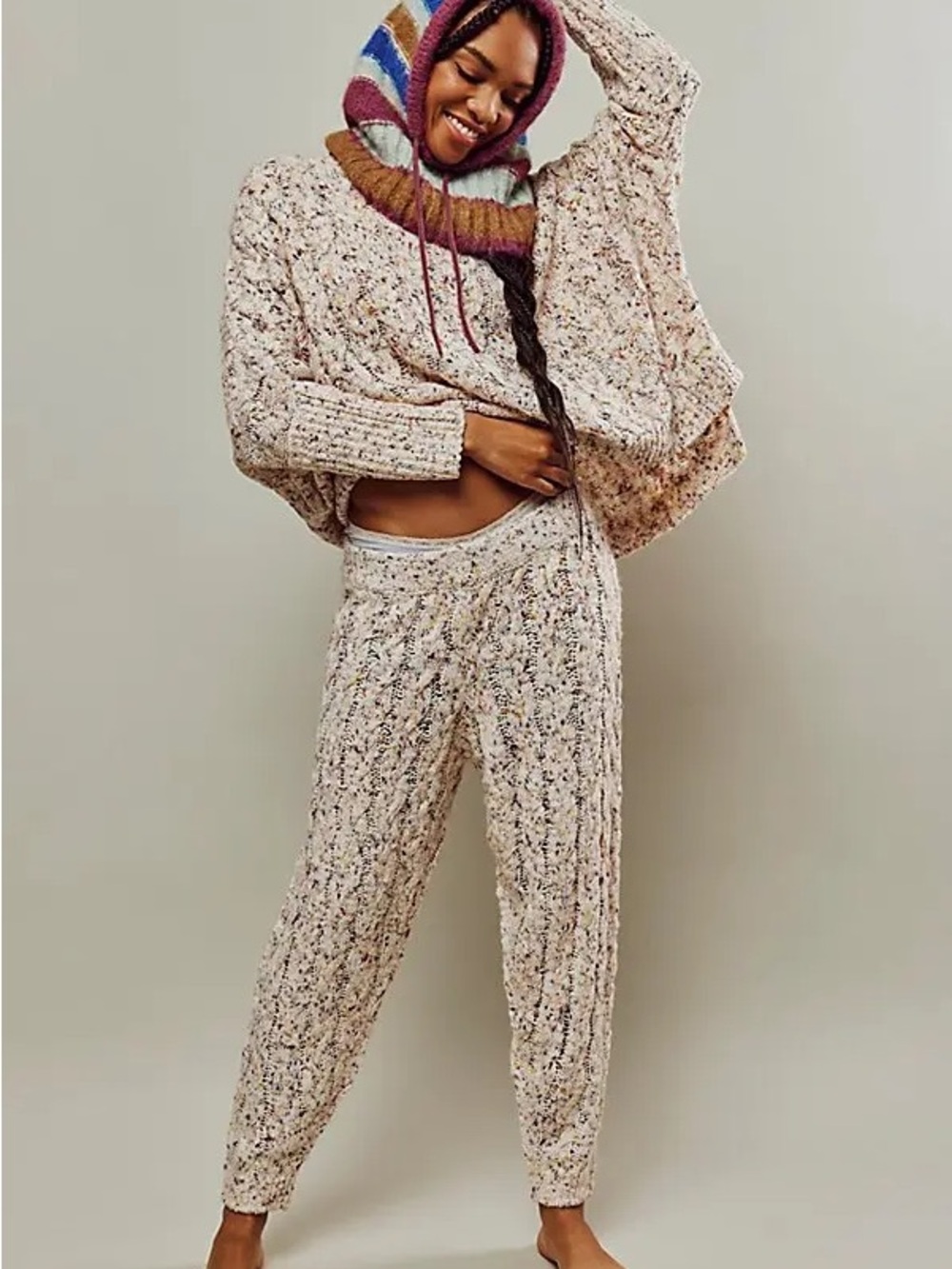 Free People Under The Mistletoe Confetti Cable Knit Joggers Size Small